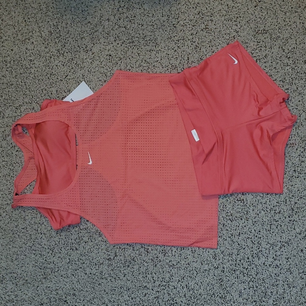 Nike Swimwear 2 Piece Racerback Bralette Tankini & Boyshorts Coral Pink Swimsuit